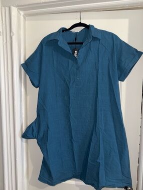 zeagoo Teal Blue Short Sleeve Midi Dress